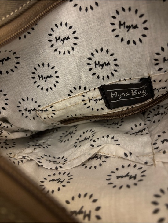 Myra Bag Black and Cream Printed Lining Purse Interior